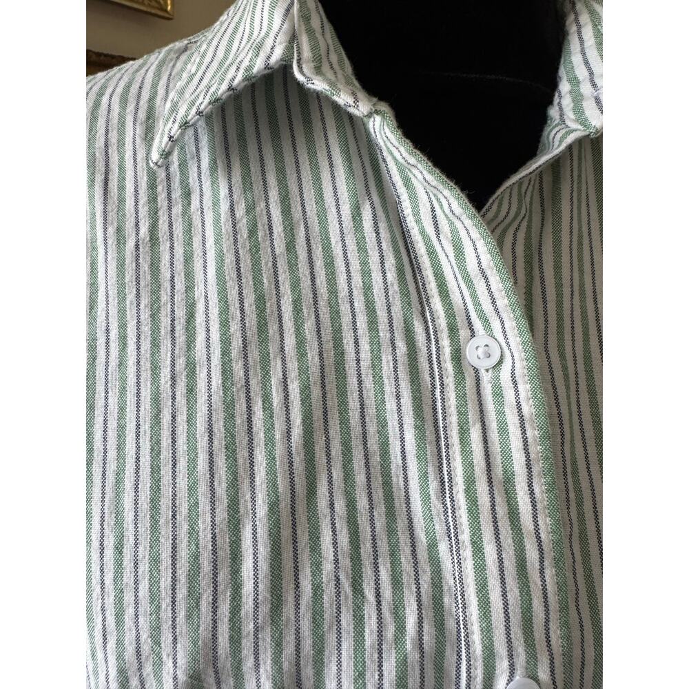 Old Navy The Cropped Shirt XS Tall 100% Cotton Green Stripe Button Down - Picture 10 of 10